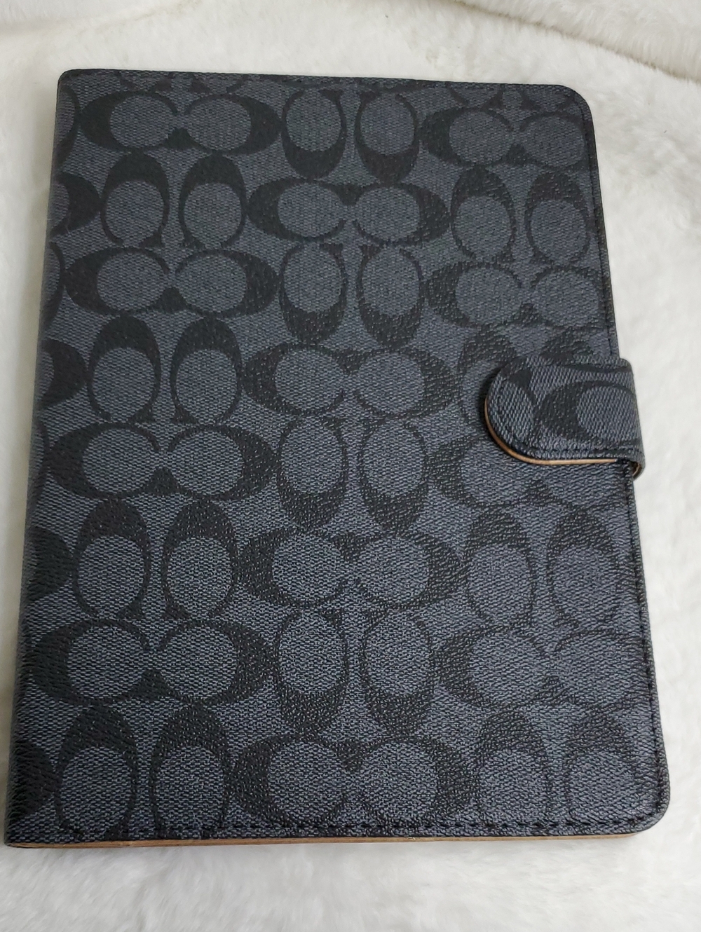 Coach Black Signature Tablet Case with Snap Tab